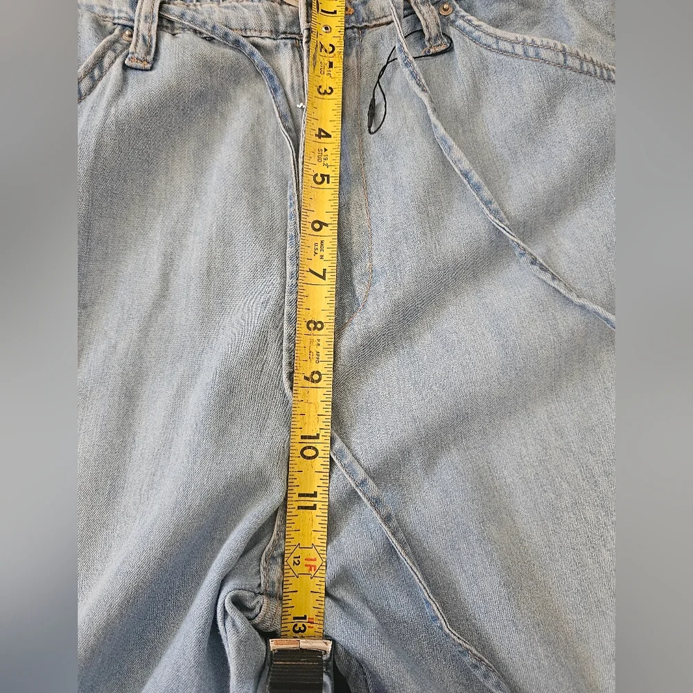 ZARA Wide Leg Light Wash Jeans Size 12 (US) 44 EU High Rise Drawstring Waist - Picture 10 of 12